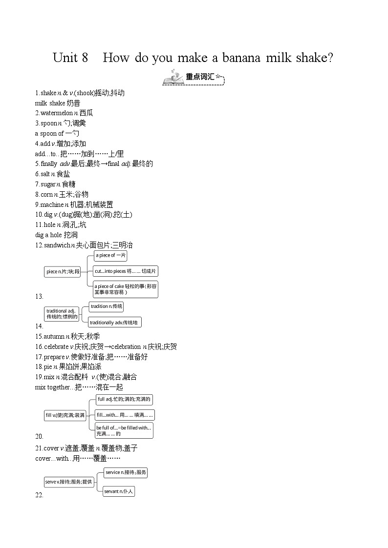 Unit 8 How do you make a banana milk shake-2021-2022学年八年级英语上册单元复习（人教新目标）01