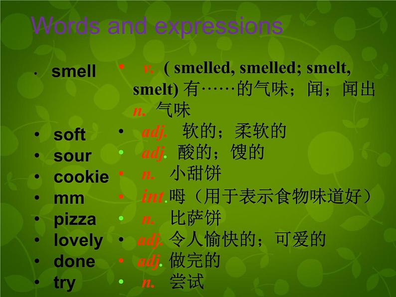 外研版八年级英语下册《Module 1 Unit 1 It smells delicious》课件03