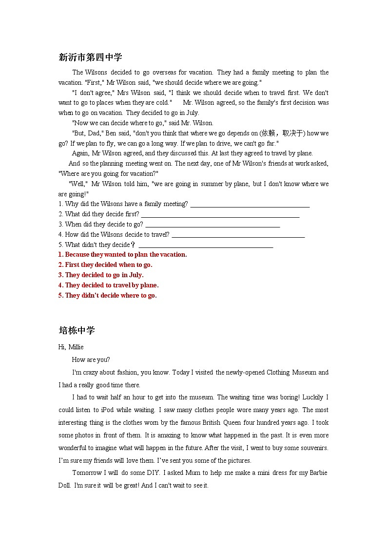 江苏省徐州地区2019-2020学年上学期八年级英语第一次月考试卷分类汇编：任务型阅读（含答案）第2页