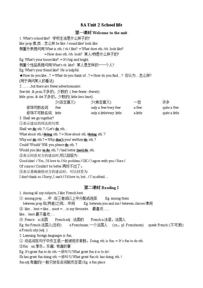 牛津译林版 8AUnit2重点知识点2021-2022学年牛津版八年级上册英语第1页