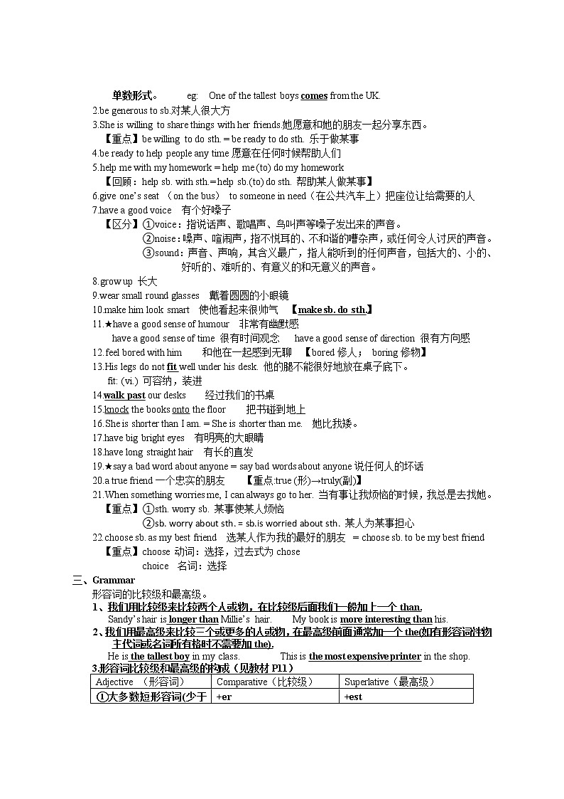 8AUnit 1friends  grammar 全单元知识清单（预习 复习 知识点巩固练习）2021-2022学年牛津译林版八年级英语上册学案02