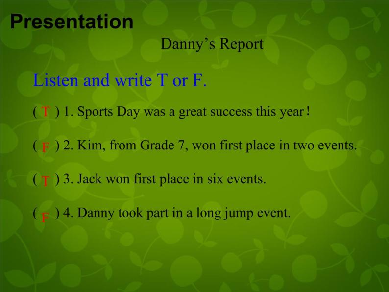 Unit 7 Sports and Good Health Lesson 39 Danny's Report课件 （新版）冀教版七年级下册07