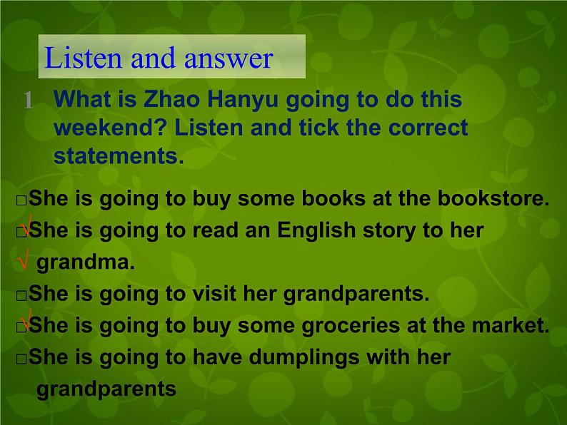 Unit 4 After-School Activities Lesson 23 A Weekend with Grandma课件 （新版）冀教版七年级下册第5页