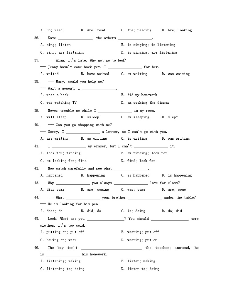 冀教版英语七年级上册 CHAPTER11 - 现在进行时 练习03