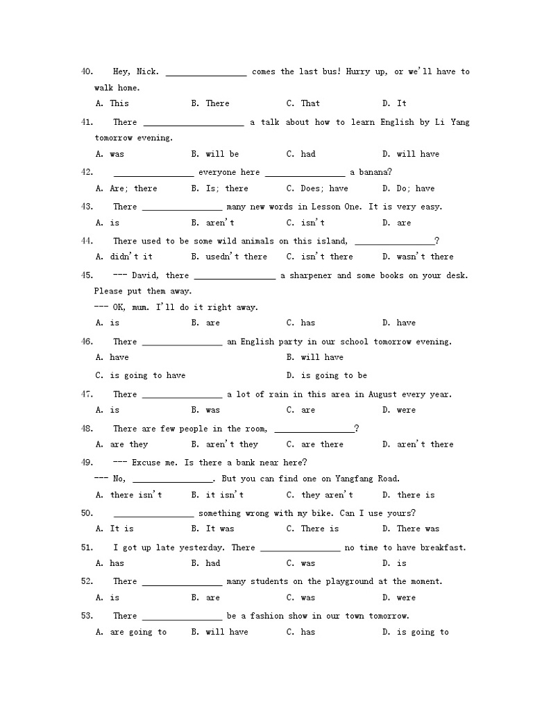 冀教版英语七年级上册 CHAPTER16 - There be句型 练习03