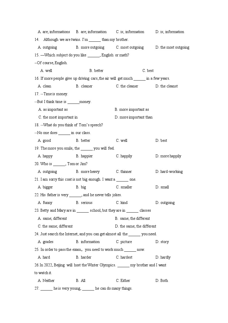 Unit3单元练习2021-2022学年人教版英语八年级上册 (word版含答案)02