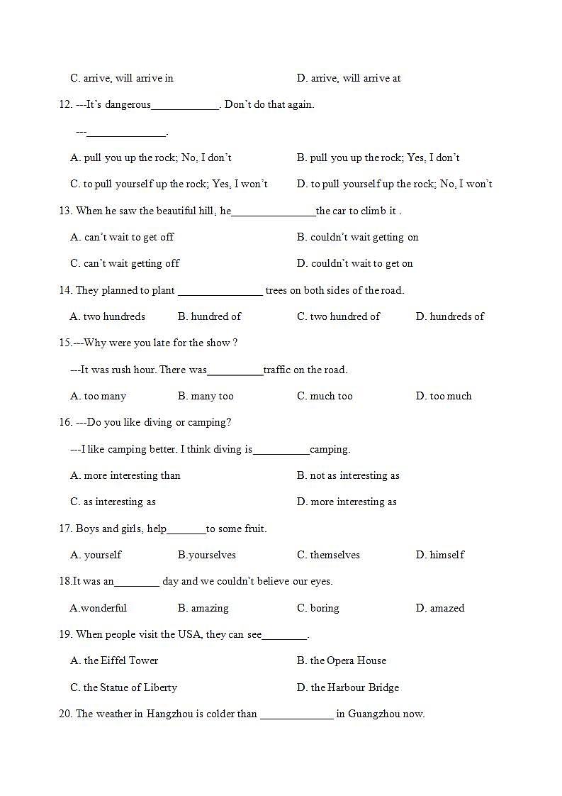 Unit 3 A day out单元重难点整理复习提优训练 2021-2022学年牛津译林版八年级上册英语(word版含答案)02