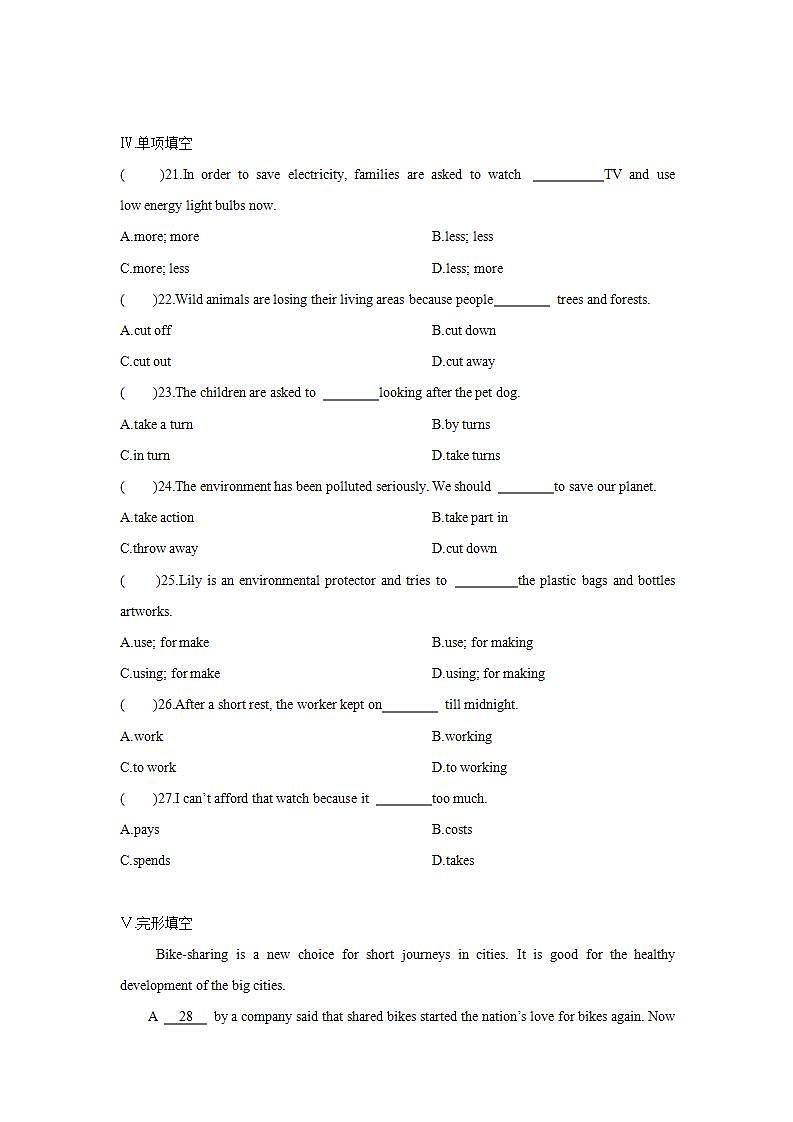 Getting Ready and Lesson 25　Going Green(第二课时)练习题02