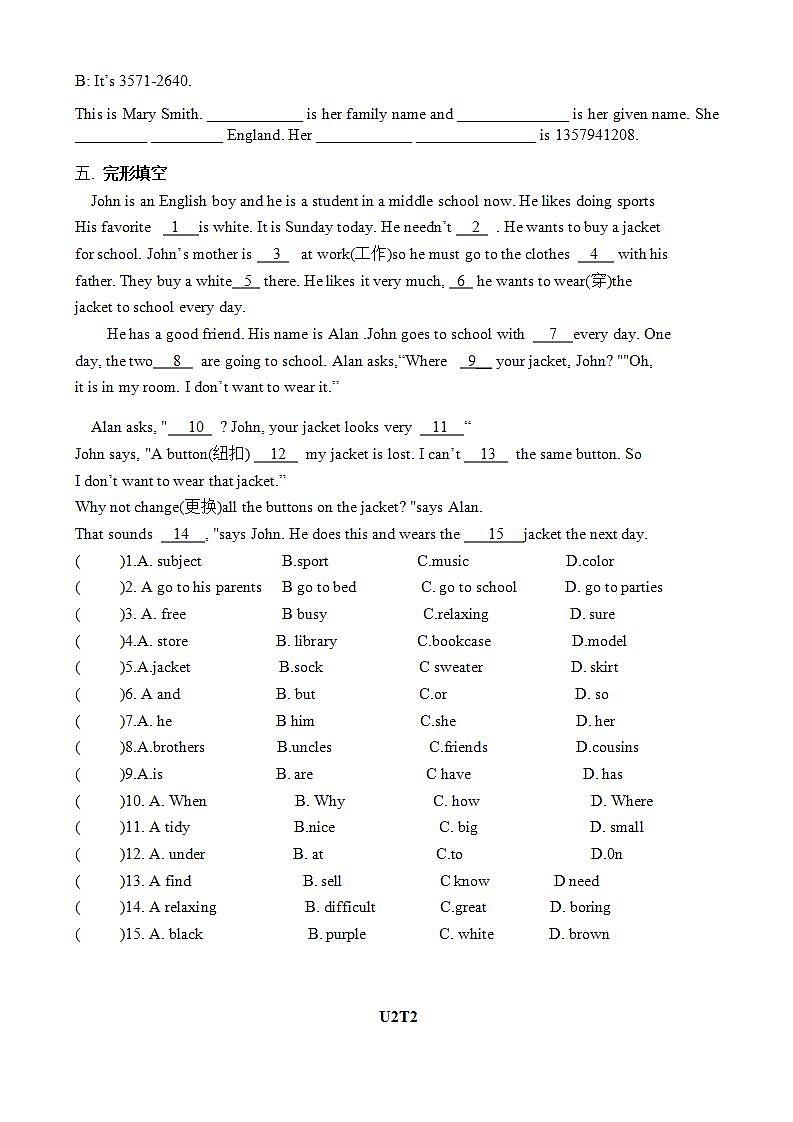 Unit 1 Topic 2 练习（基础 拓展） 2021-2022学年仁爱版英语七年级上册(word版含答案)第2页