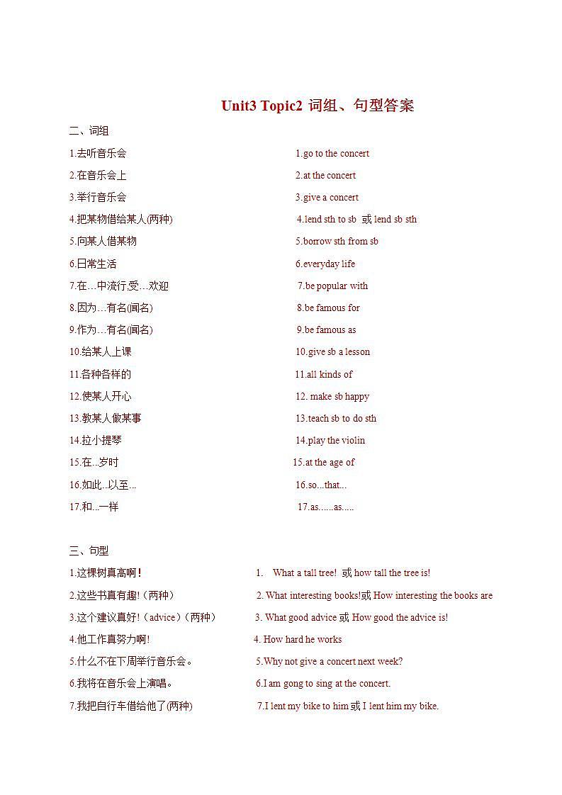 Unit3 Topic2单词、词组、句型专项过关试卷2021-2022学年仁爱版英语八年级上册(word版含答案)第3页