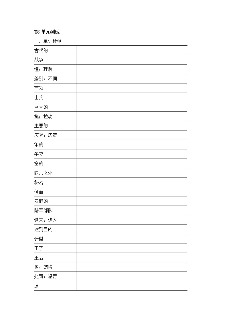 2021年深圳版牛津英语8A U6 Ancient stories单词短语及句子小考（无答案）练习题01