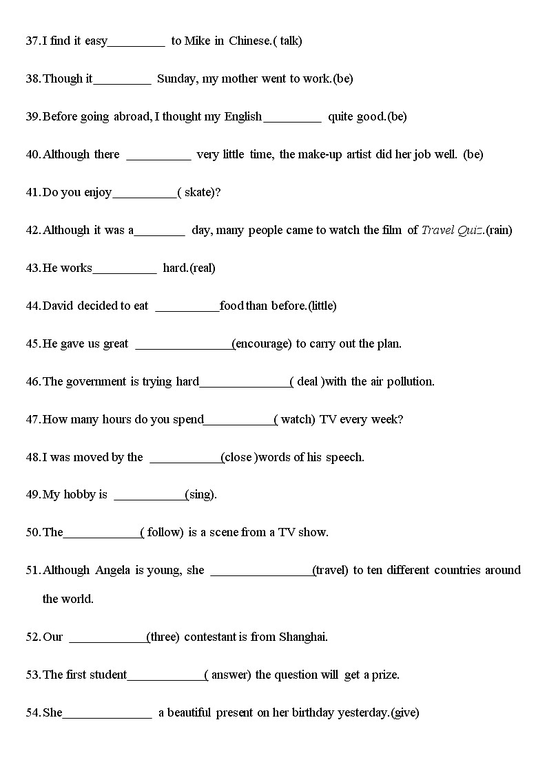 深圳版牛津英语9A U5 Action词的适当形式练习03