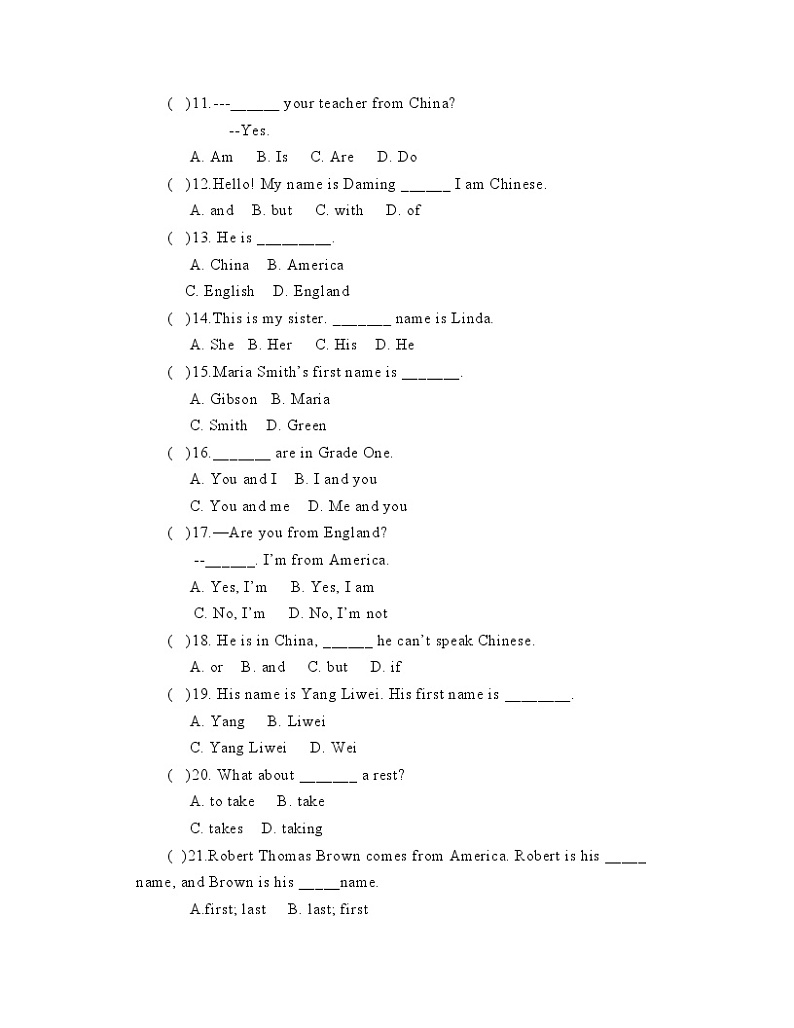 Module 1知识点练习测试卷 2021-2022学年外研版英语七年级上册（word版含答案）第3页