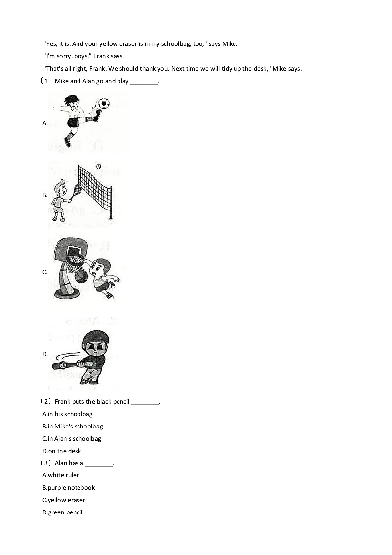 浙江省新目标（Go for it）版初中英语七年级上学期期中模拟试卷（9）第3页