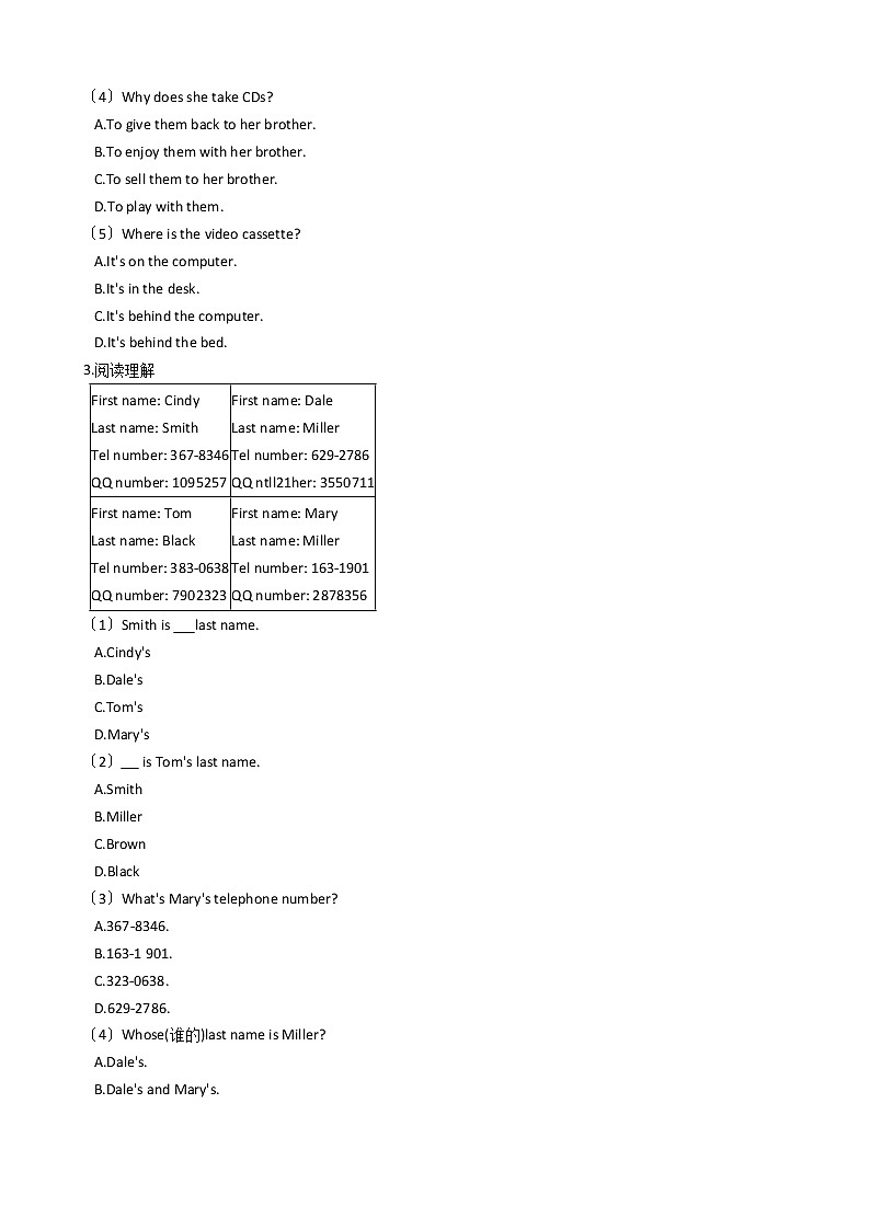 浙江省新目标（Go for it）版初中英语七年级上学期期中模拟试卷（11）第2页