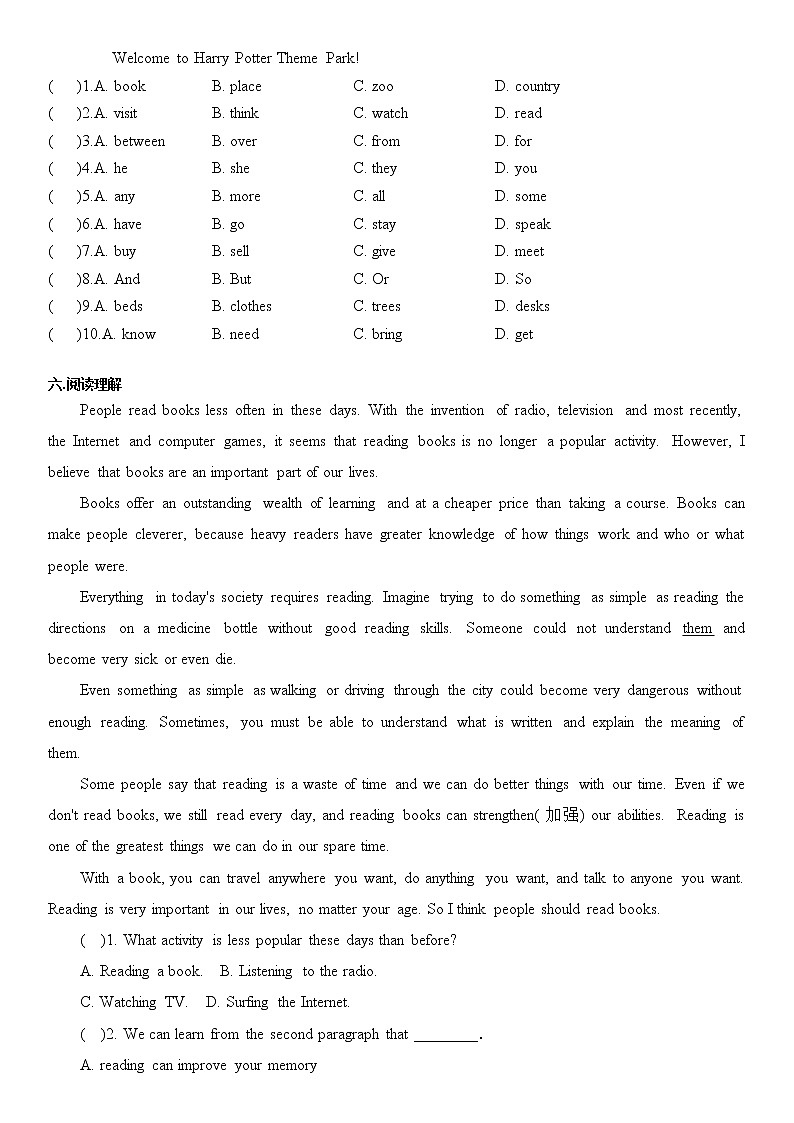 Unit5Section B （1a-2b）同步练习 2021-2022学年人教版八年级英语上册（word版含答案）02