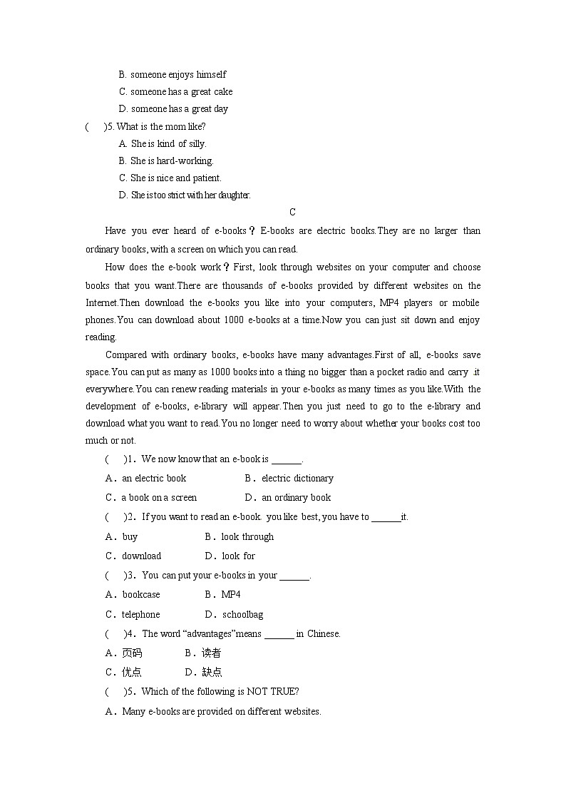 外研版初中英语九上Module 4 Home alone阅读理解与书面表达练习（含答案）第3页