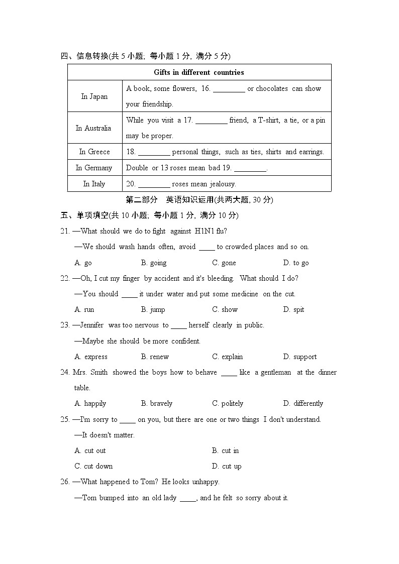 Unit 5 Good manners达标测试卷(含答案及听力材料无听力音频 )03