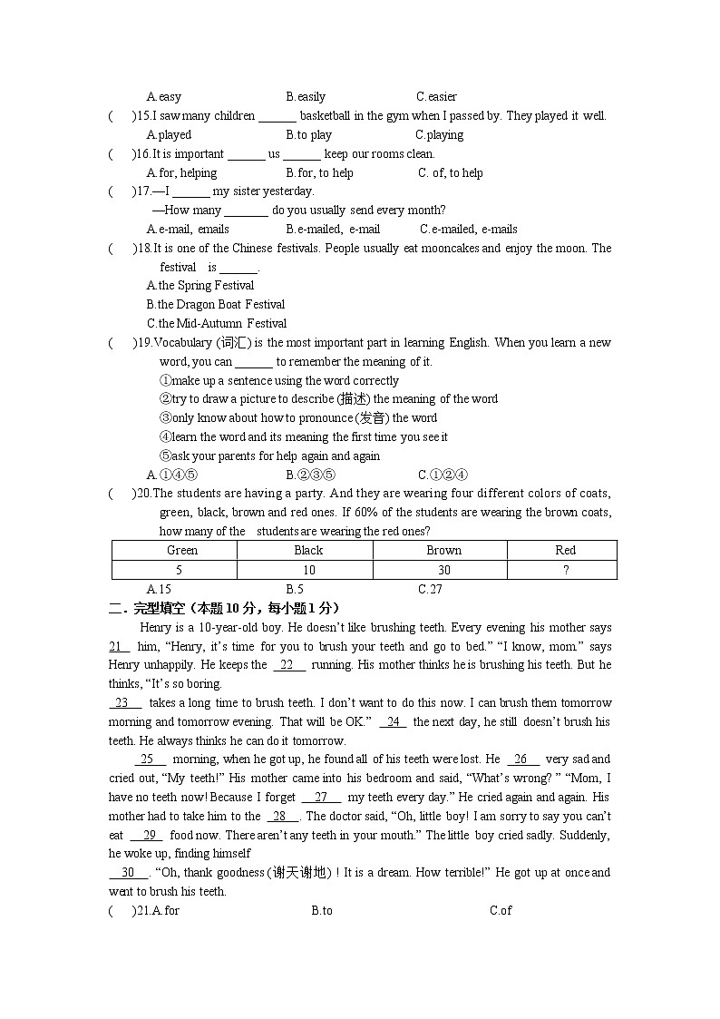 人教新目标七年级英语上册期中考试复习模拟测试题（含答案）02