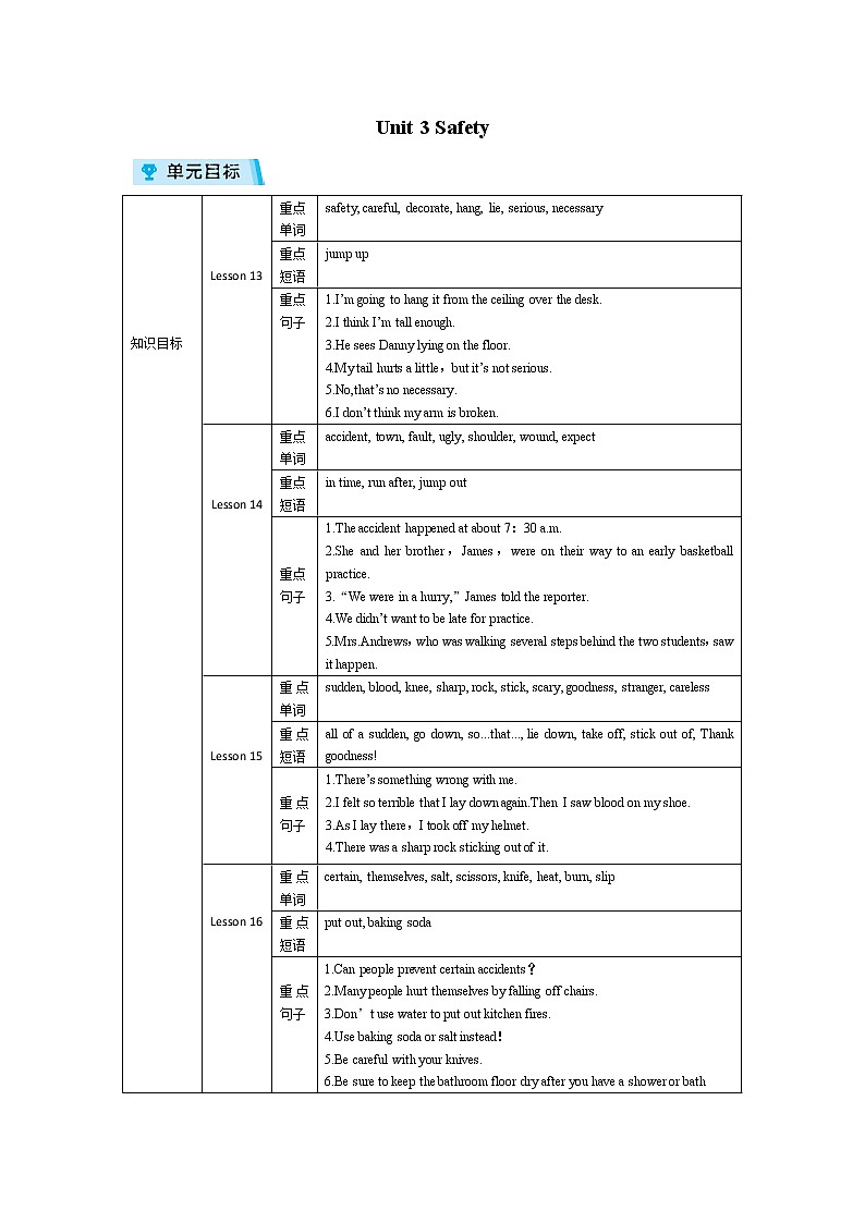 2021-2022学年度冀教版九年级英语上册教案 Unit 3复习01