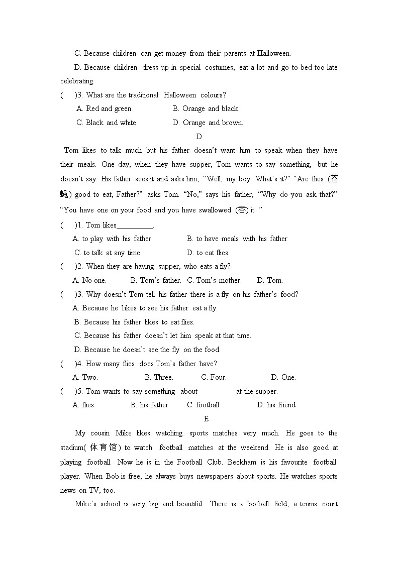 译林初中英语七上期中阅读理解与书面表达专项练习03