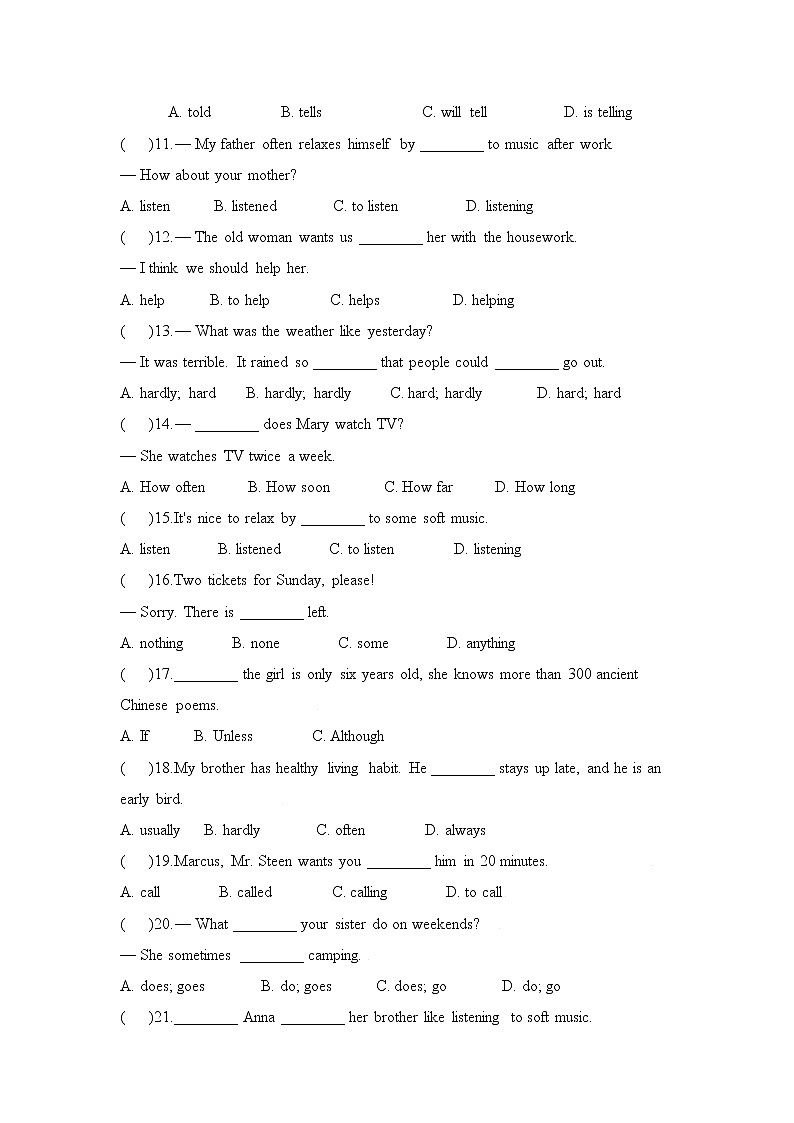 期中易错语法训练2021-2022学年人教新目标英语八年级上册第2页