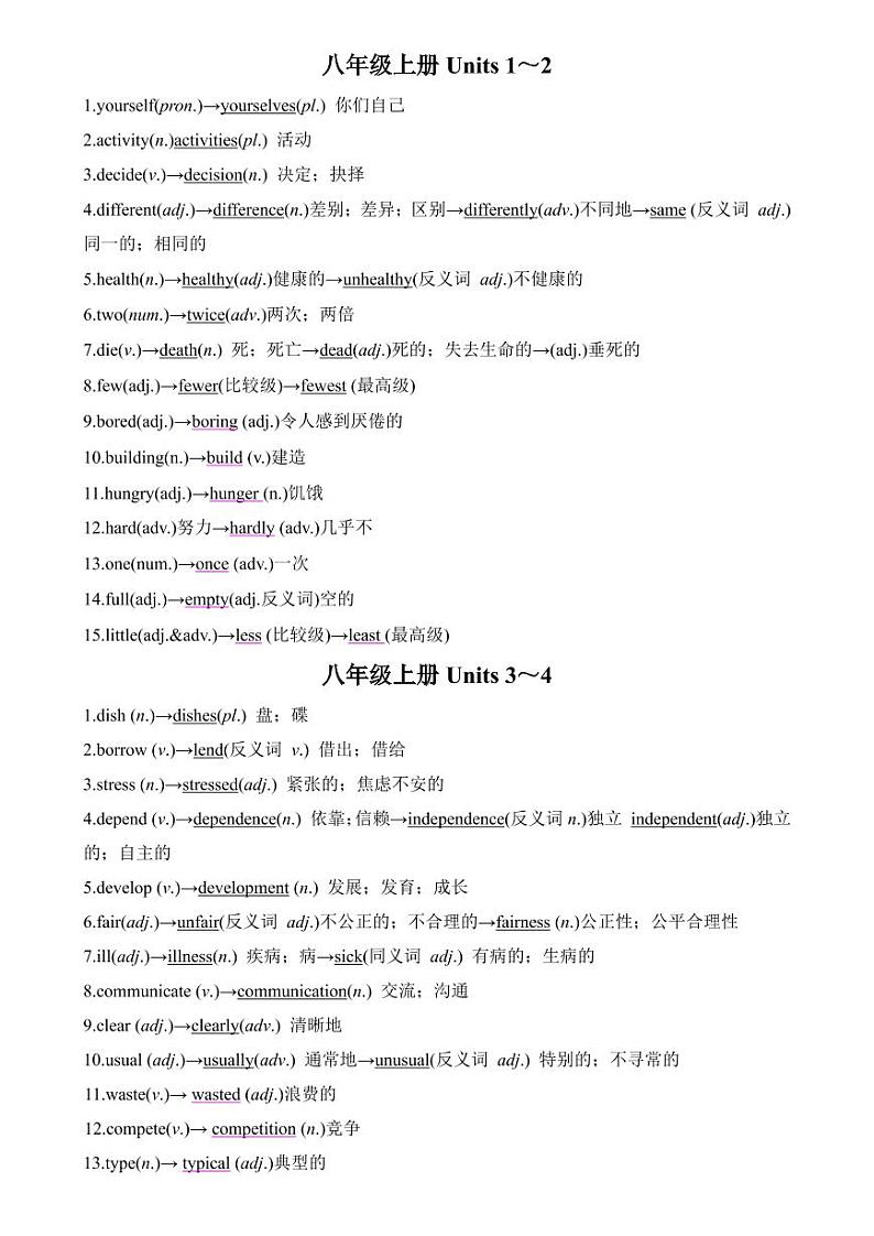 人教版词汇扩展记忆版八年级上册01