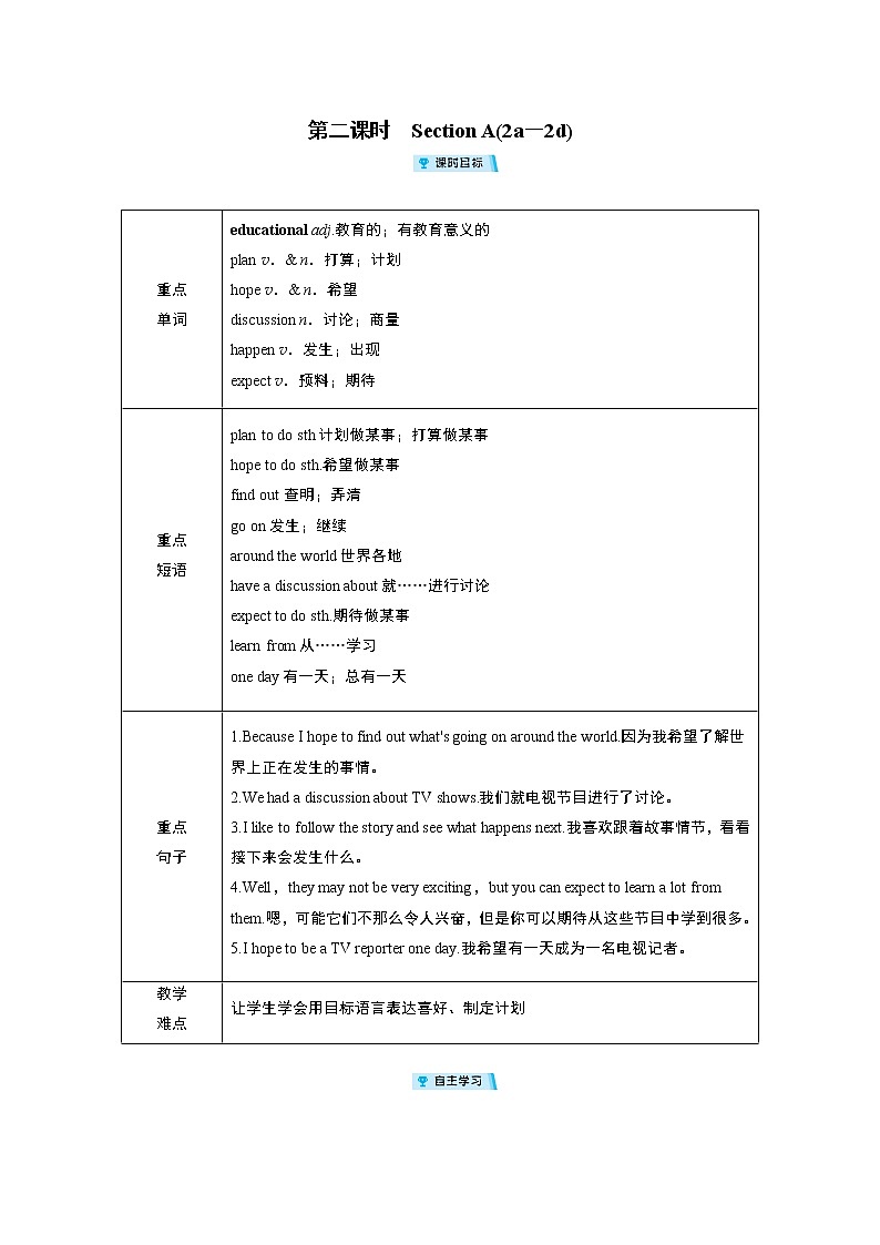 2021-2022学年度人教版八年级英语上册教案 Unit 5 第2课时第1页