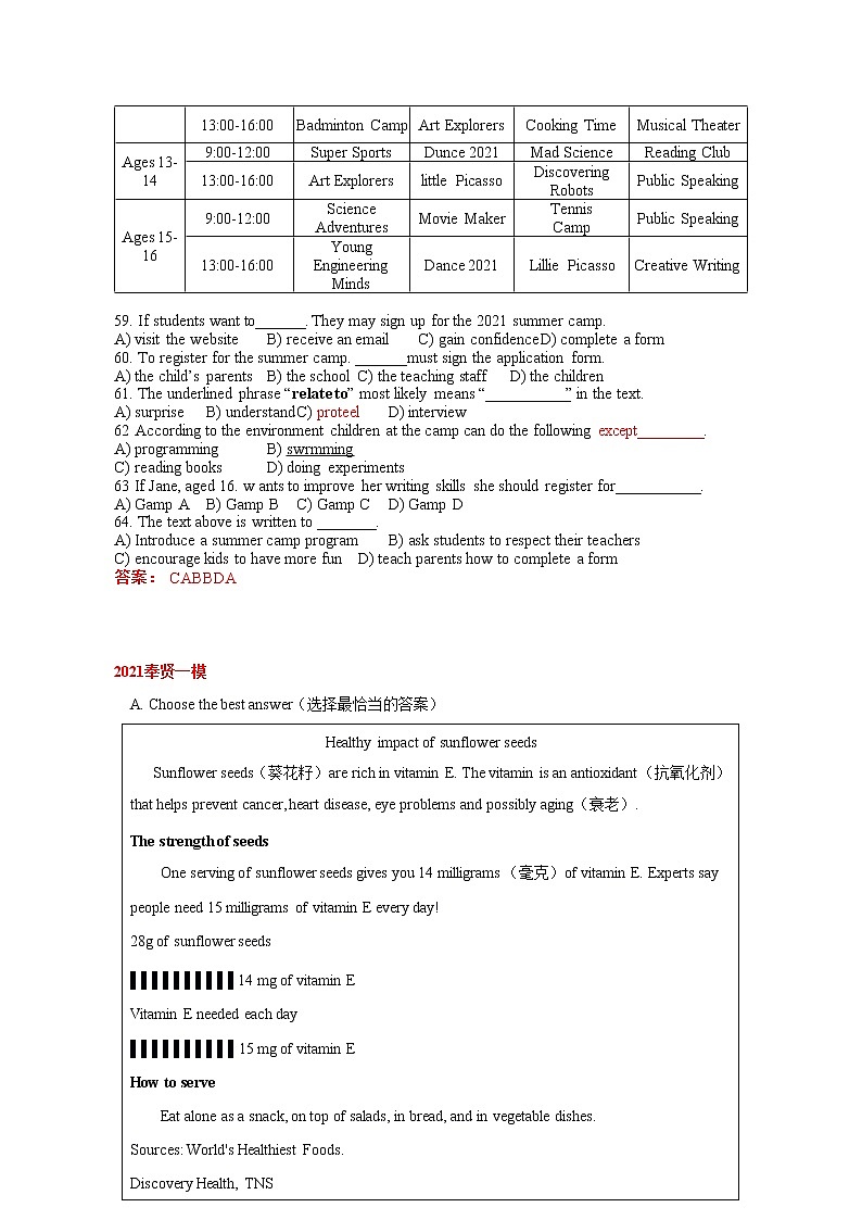 2021年上海中考英语一模阅读A篇汇编练习题第3页