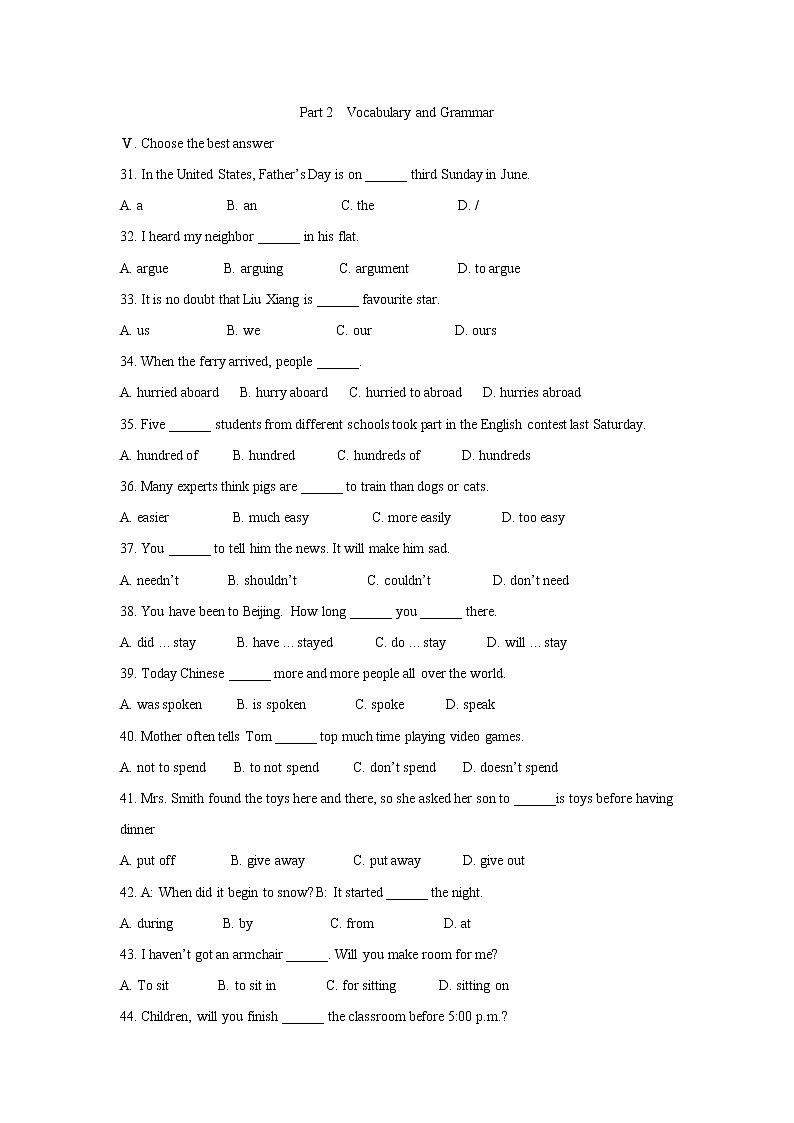 2019-2020学年上海浦东模范八上英语一次月考试卷01
