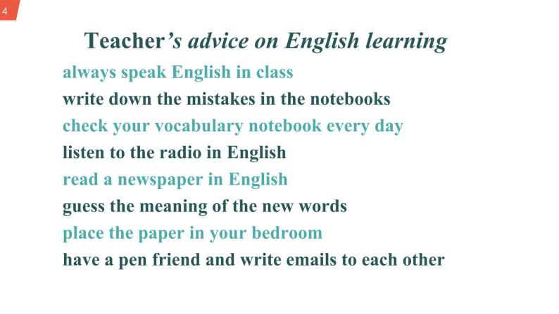 初中英语 外研（新标准）版 八年级上册Module 1 How to learn English Unit 3 Language in use教案+课件+同步练习（含答案）04