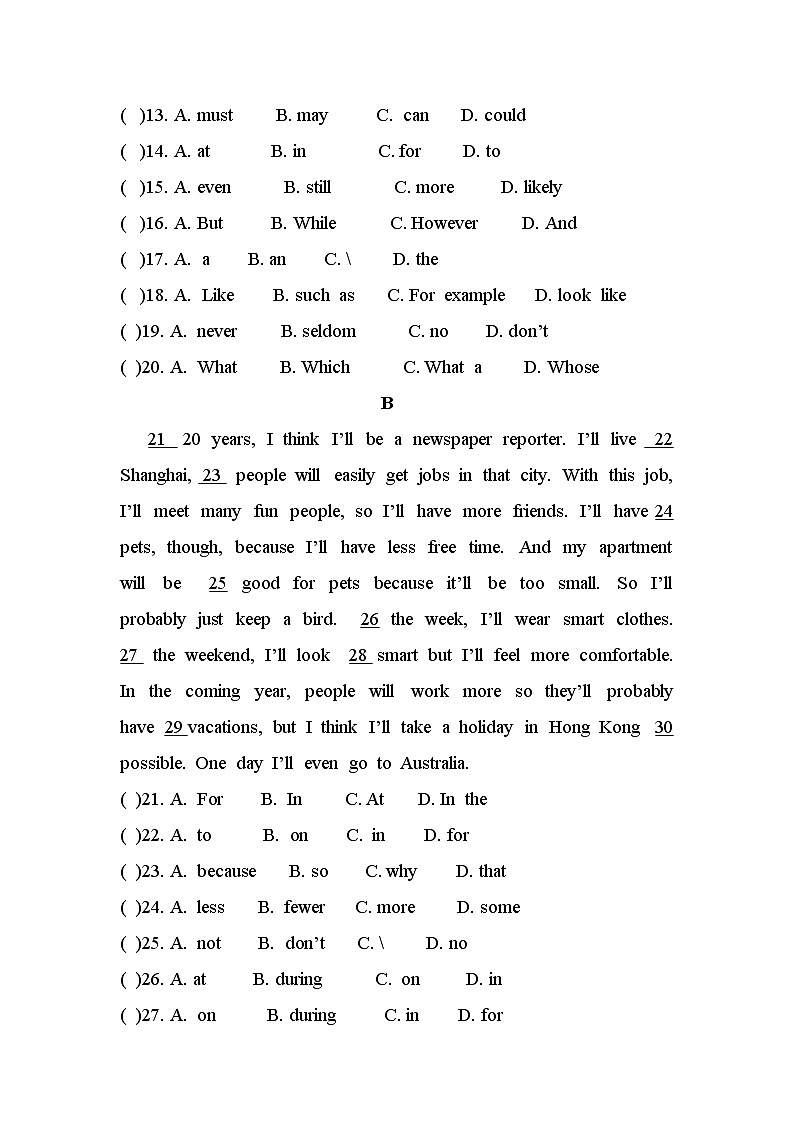 Unit7单元测试题2021-2022学年人教版八年级英语上册（word版 含答案）第3页
