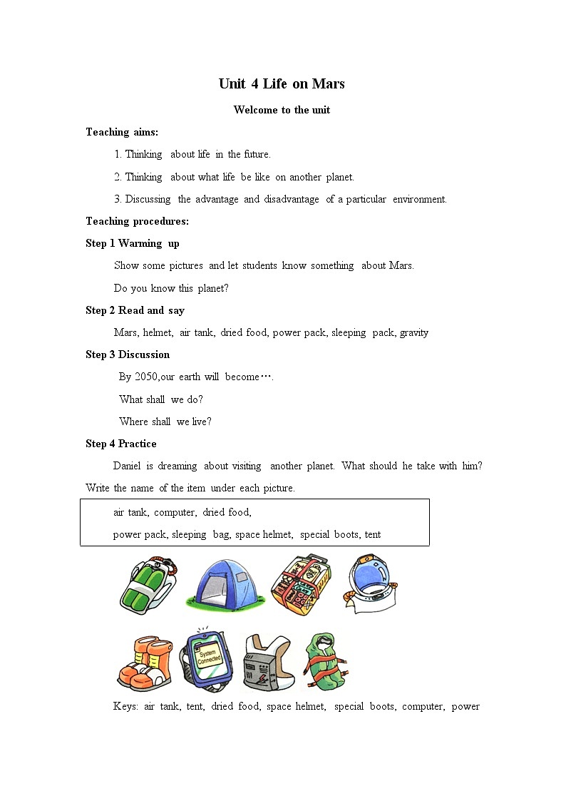 Unit 4 Life on Mars 教案第1页