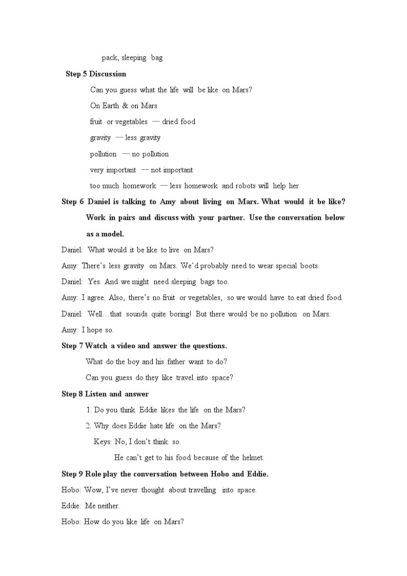 Unit 4 Life on Mars 教案第2页