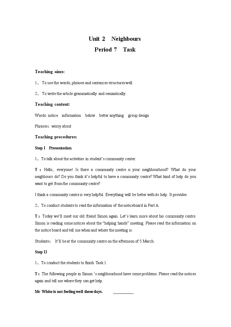 Unit 2  Neighbours Task第1页