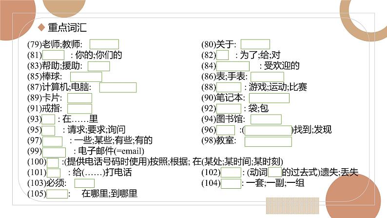 【人教版英语中考】【2022年中考英语一轮复习】七年级上册unitS1-3 unit1-4 基础知识梳理课件PPT08
