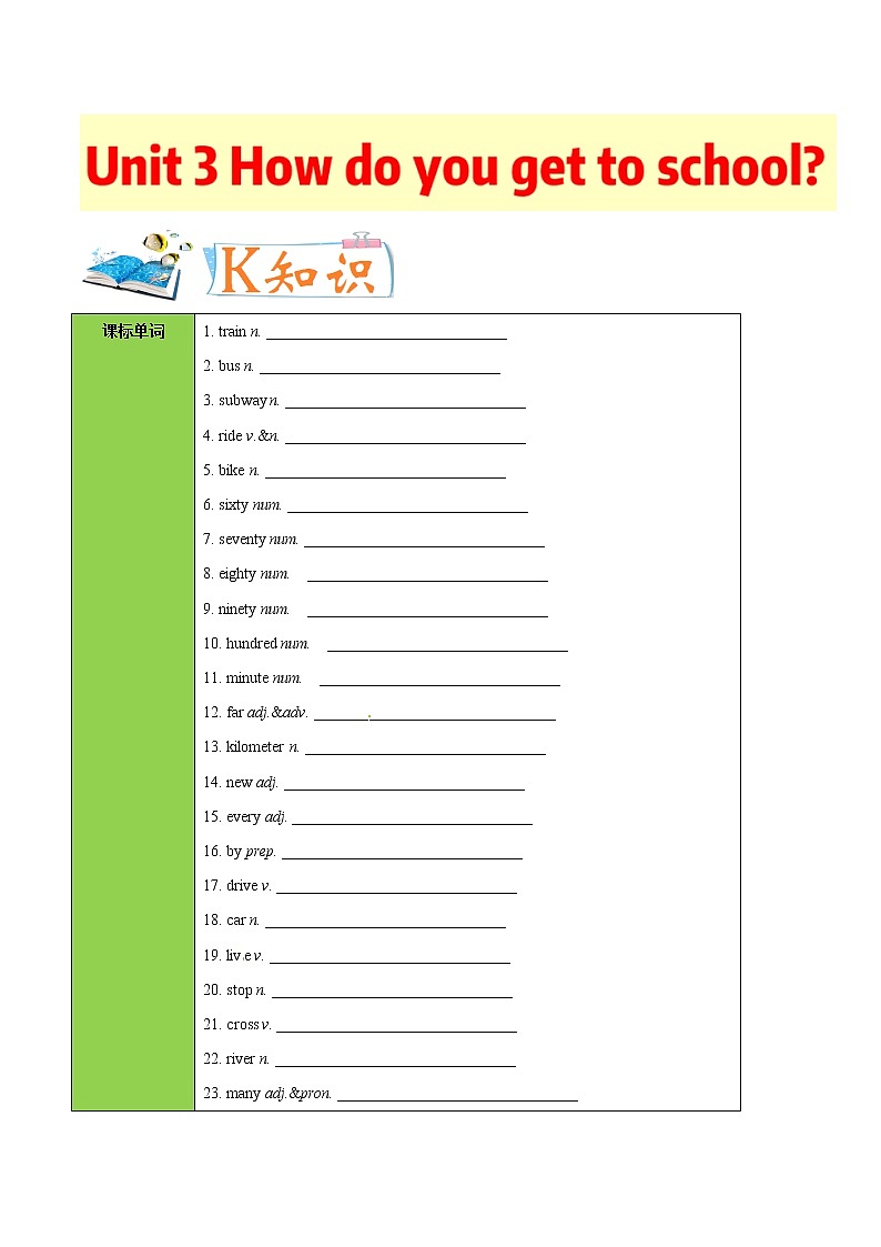 专题3.1  How do you get to school Section A01