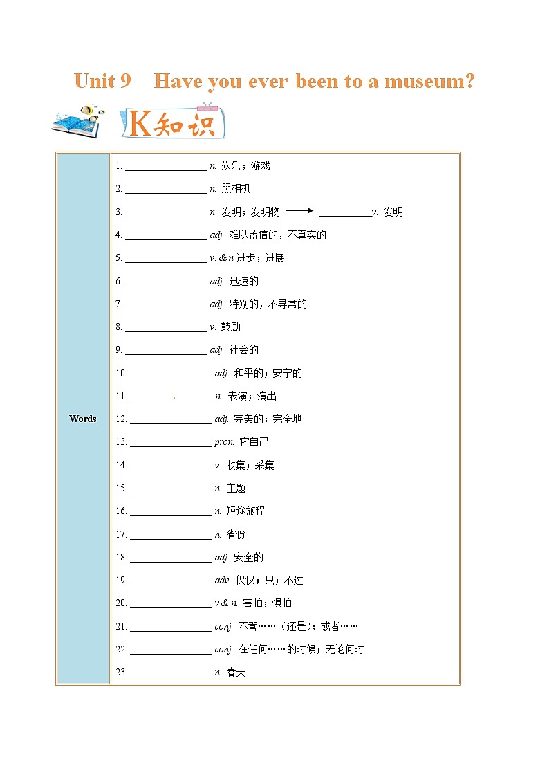 专题9.1 Unit 9  Have you ever been to a museum SectionA01