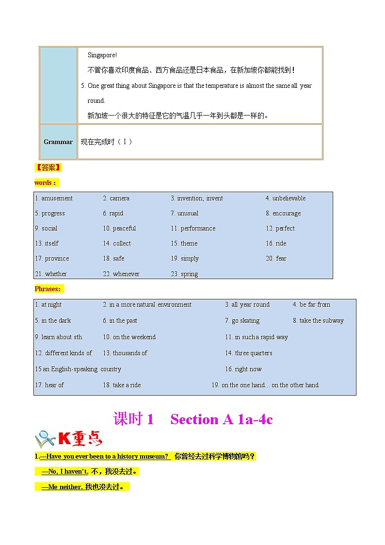 专题9.1 Unit 9  Have you ever been to a museum SectionA03