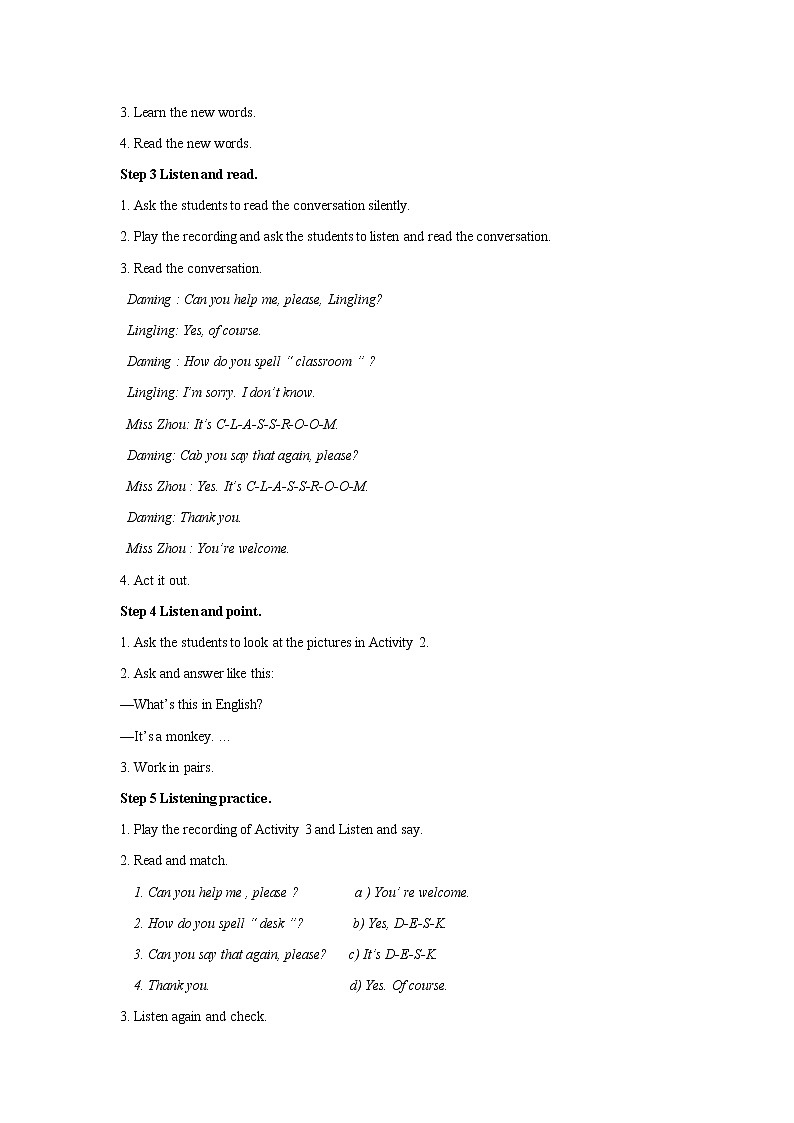 Starter Module 3 My English book Unit 2 Can you help me please 教案 初中英语外研版七年级上册（2021年）02