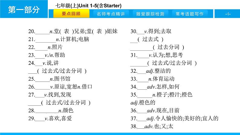 人教版新目标英语2018中考第一轮复习课件七年级（ 上 ）Unit 1-5第4页