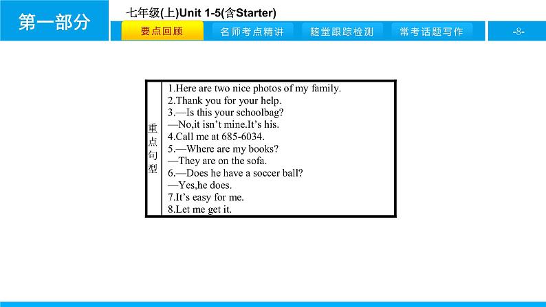 人教版新目标英语2018中考第一轮复习课件七年级（ 上 ）Unit 1-5第8页