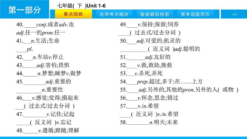 人教版新目标英语2018中考第一轮复习课件七年级(  下  )Unit 1-6第4页