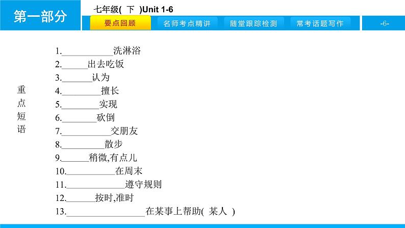 人教版新目标英语2018中考第一轮复习课件七年级(  下  )Unit 1-6第6页