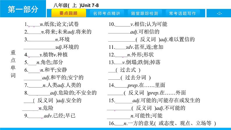 人教版新目标英语中考第一轮复习课件八年级(  上  )Unit 7-8第2页