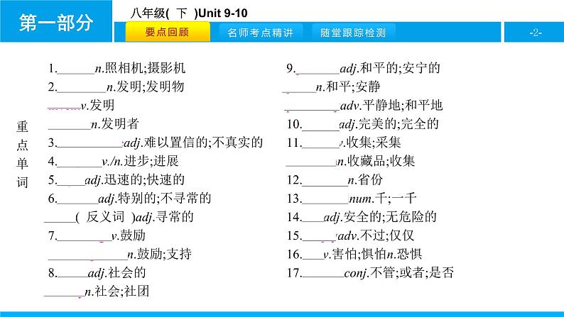 人教版新目标英语中考第一轮复习课件八年级(  下  )Unit 9-10第2页