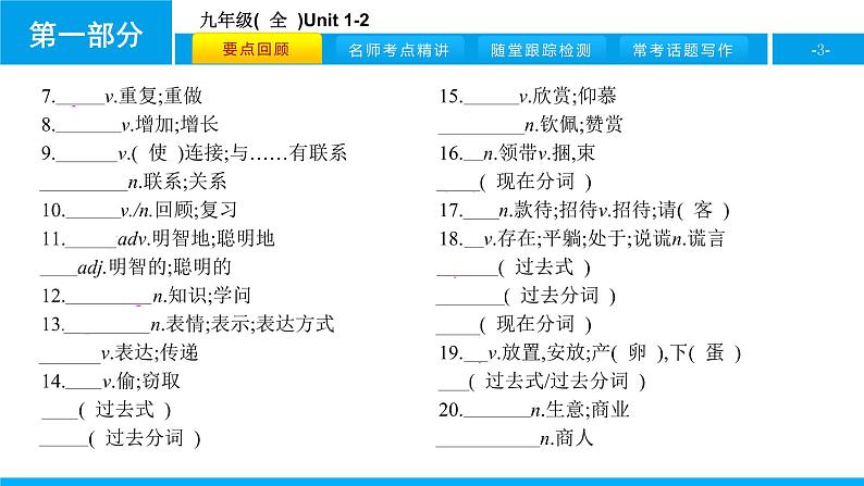 人教版新目标英语中考第一轮复习课件九年级(  全  )Unit 1-2第3页