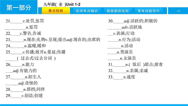 人教版新目标英语中考第一轮复习课件九年级(  全  )Unit 1-2第4页