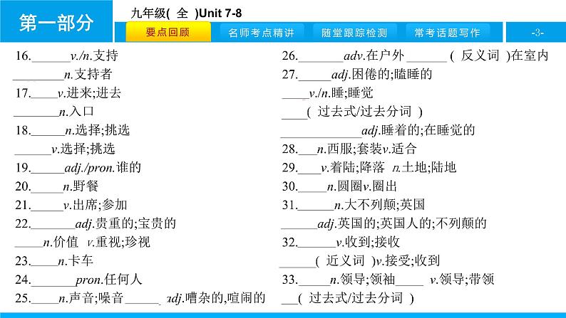 人教版新目标英语中考第一轮复习课件九年级(  全  )Unit 7-8第3页