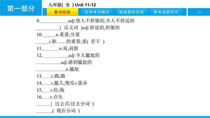 人教版新目标英语中考第一轮复习课件九年级(  全  ) Unit 11-12(1)第3页